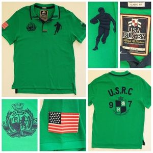 USA Rugby U.S.R.C Green Embroidered Flag Polo VTG